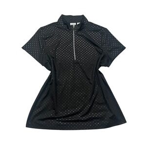 Y2K‎ Polka Dot Zenergy Golf by Chicos Black Polo Shirt Women Size 2 Quarter Zip